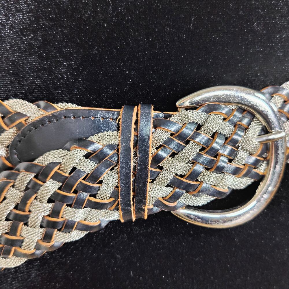 Another Line Woven Leather & Silver Mesh Belt S 34” Boho Western - Picture 6 of 8